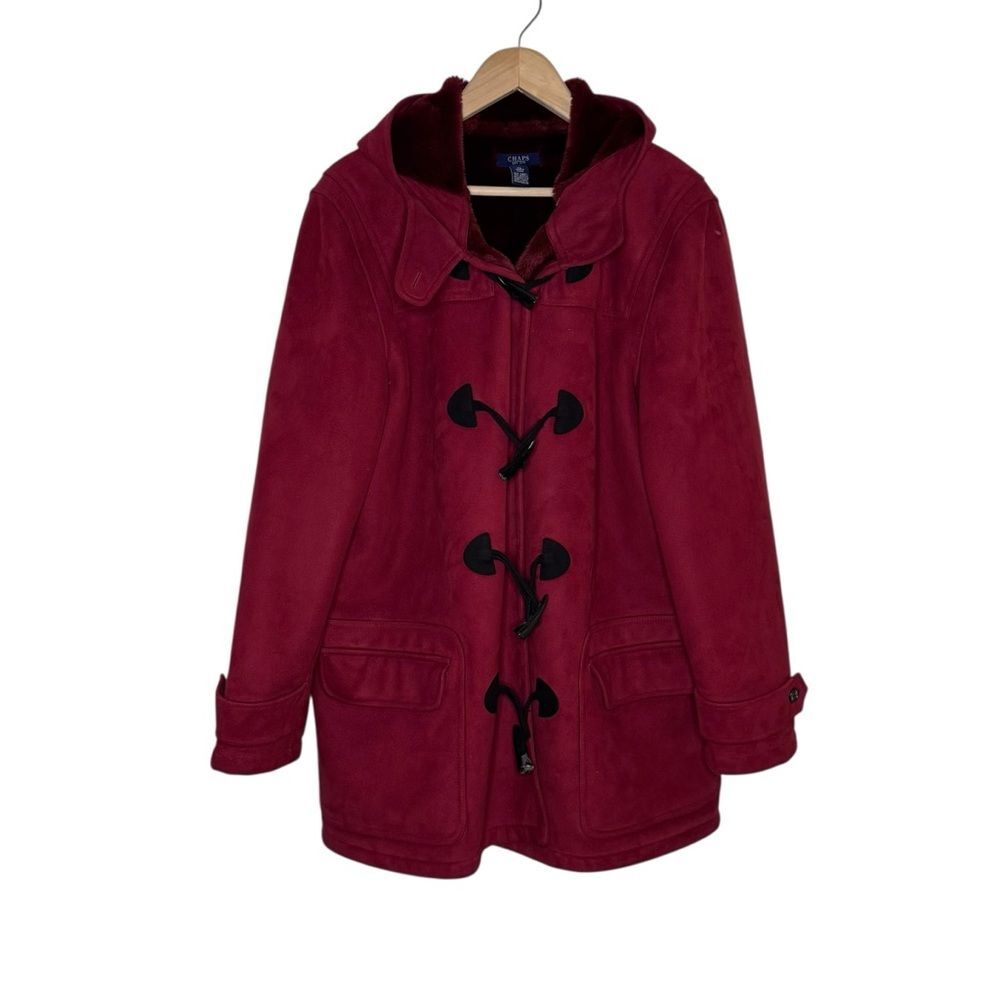 Chaps Ralph Lauren Women's Red Claw Detail Closure Hooded Lined Coat Size XL